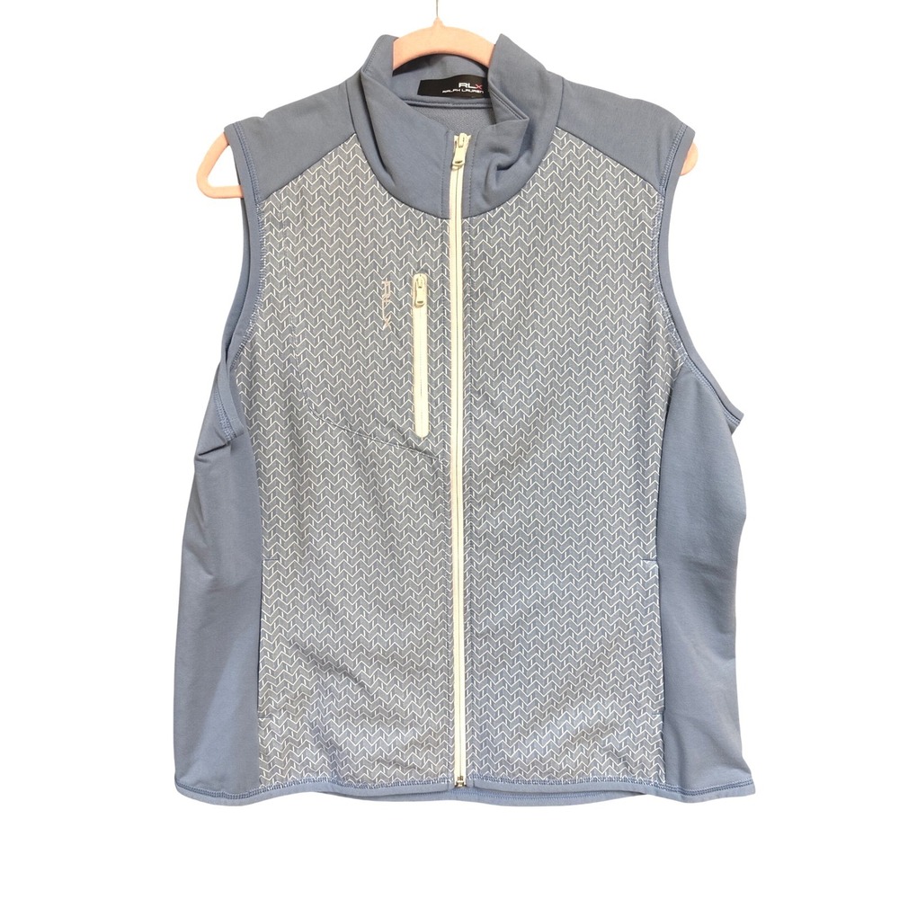 RLX Ralph Lauren Womens XL Blue Geometric Full Zip Golf Performance Vest